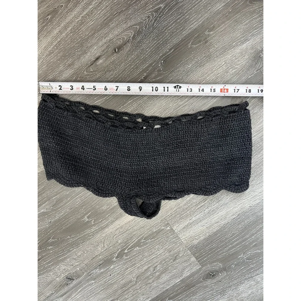 Tagalos Charcoal Black Rayon Crochet Knitted Micro Mini Shorts Hot Pant Women XL